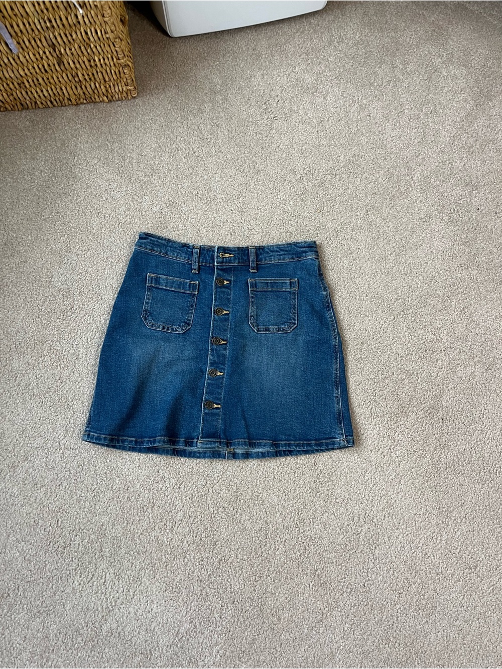 Classic Button-Front Denim Skirt in Blue